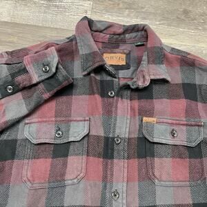 Orvis Red Black Check Mens L Flap Pocket Heavyweight‎ Flannel Shirt Work Shacket